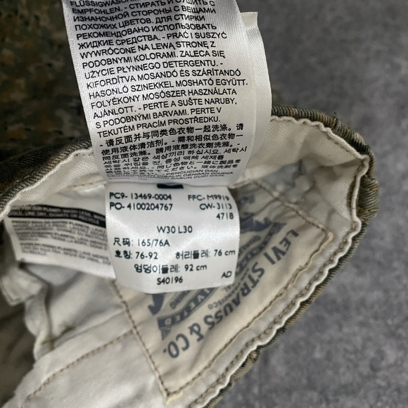 Levis Camo Cargo Jeans Pants Mens 30x28 Green Straight Pockets - SIZE NOTE - Picture 6 of 9